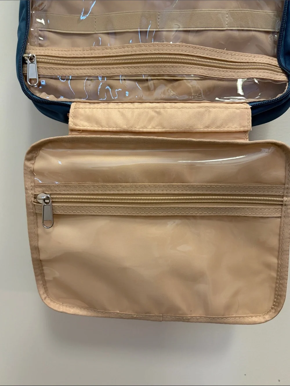Blue and Tan Quilted Makeup Organizer Case